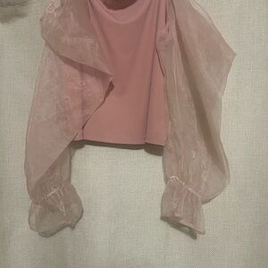 Eloquii Blush Pink Blouse with Organza Sleeves blouse